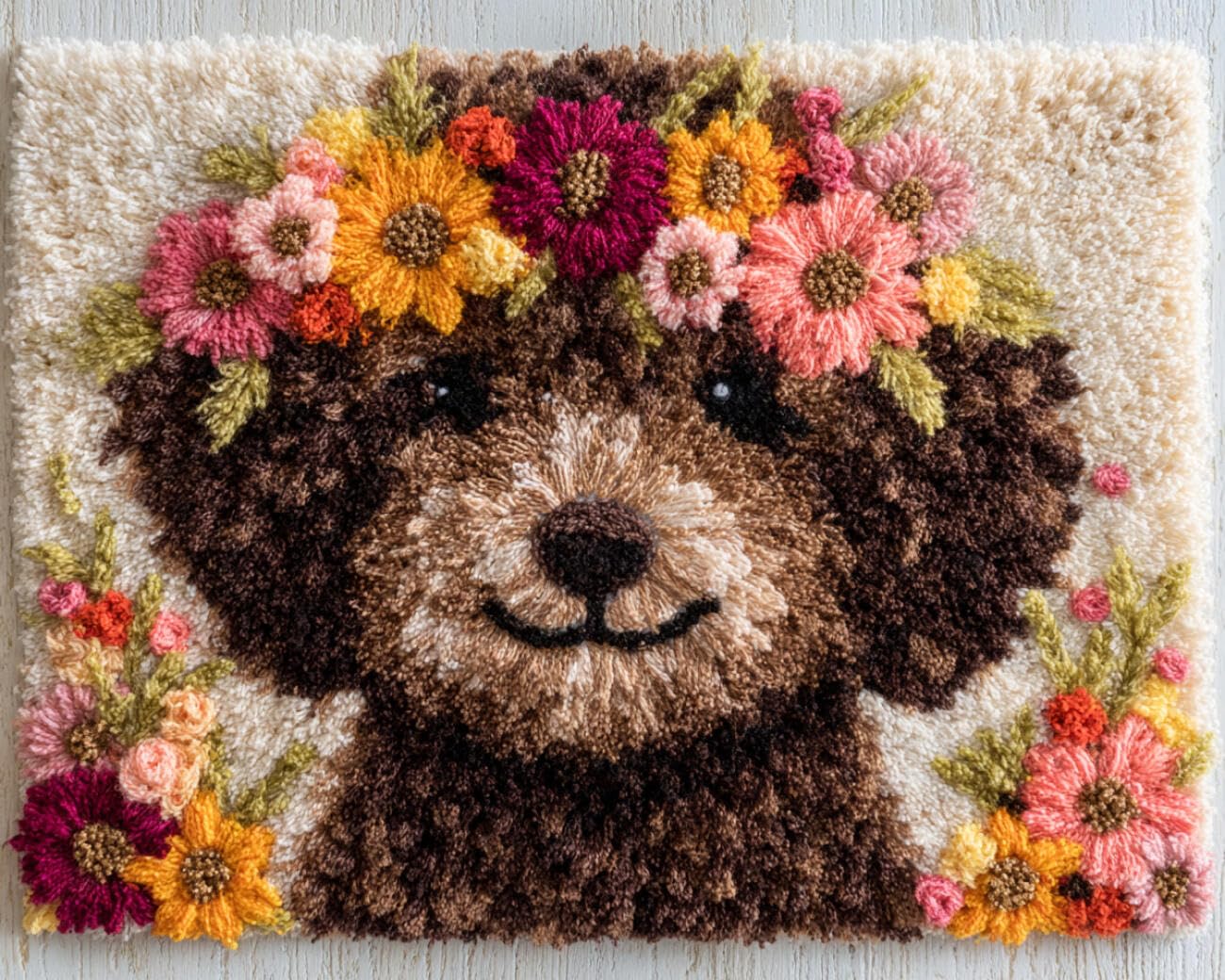 AMBATTERY Latch Hook Rug Kit Dogs and Flowers 60x90cm