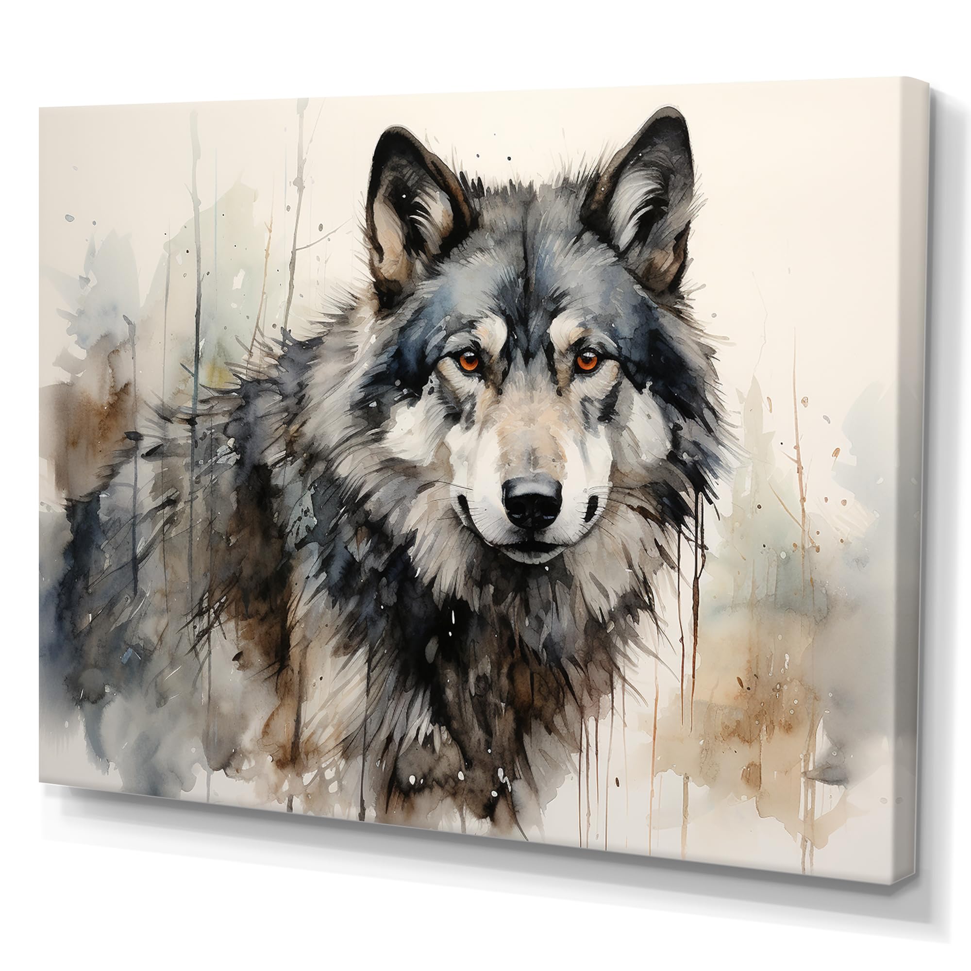 DesignQ Grey Modern Canvas wall art, Wolf Animal Wall art, Lone Wolf s Wandering Journey, Wolf Wall art decor, 20x12 inches