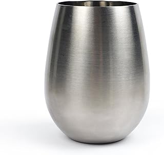 RSVP International Brushed Stainless Steel Barware Collection, Stemless Wine Glass, 11-Ounce
