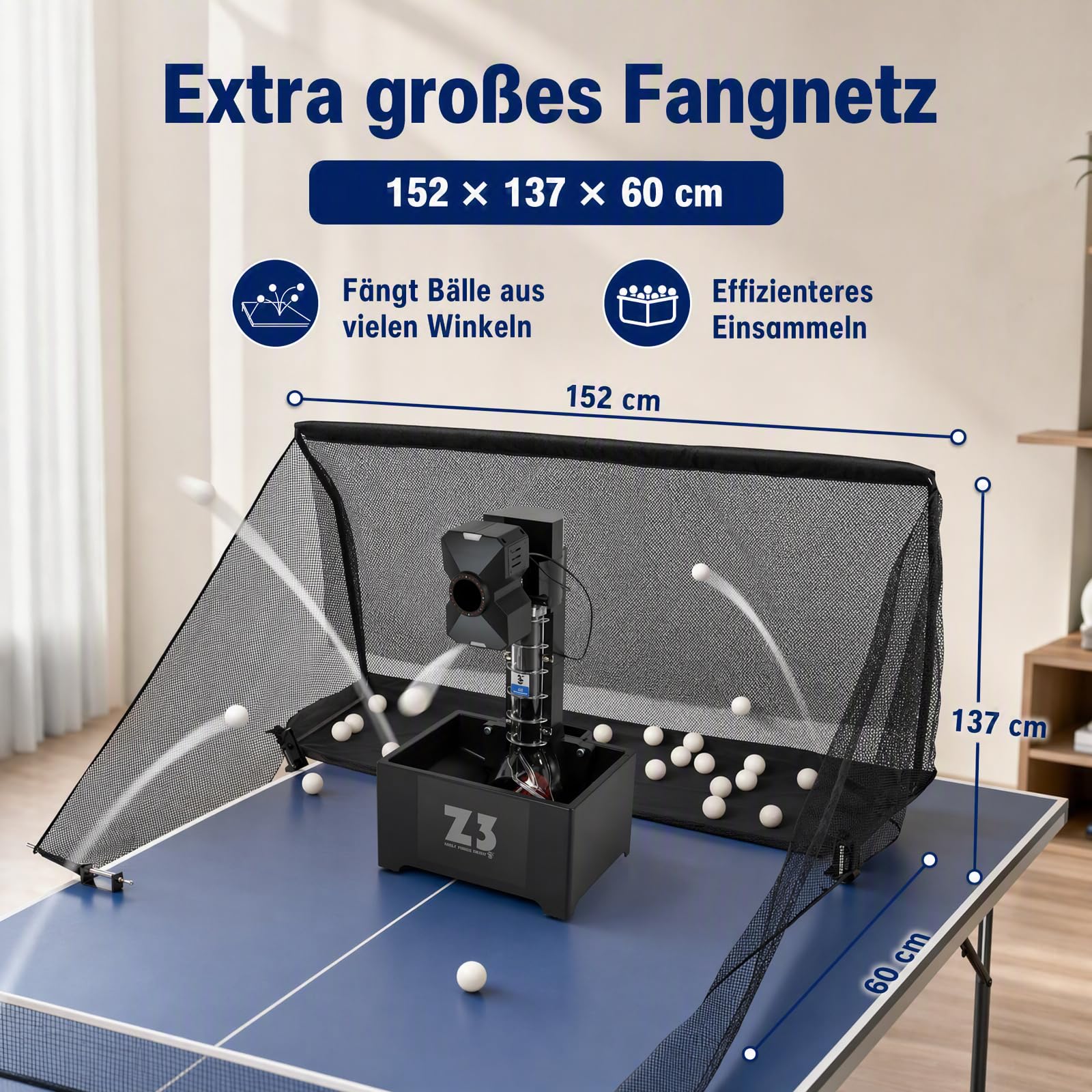 Robot do tenisa stołowego z siatką, 100 piłek, 35-90 piłek/min do