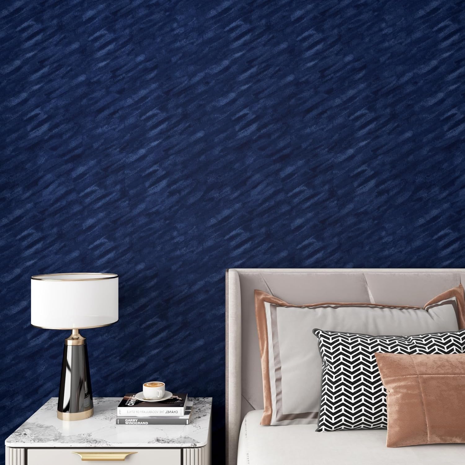 Decotalk Dark Blue Felt Drawer Liner 15.7x200 Inch Self Adhesive Stripes Velvet Liner for Kitchen Cabinets Shelf Liners Blue Velvet Contact Paper Peel and Stick Felt Drawer Lining Stripes Flocking