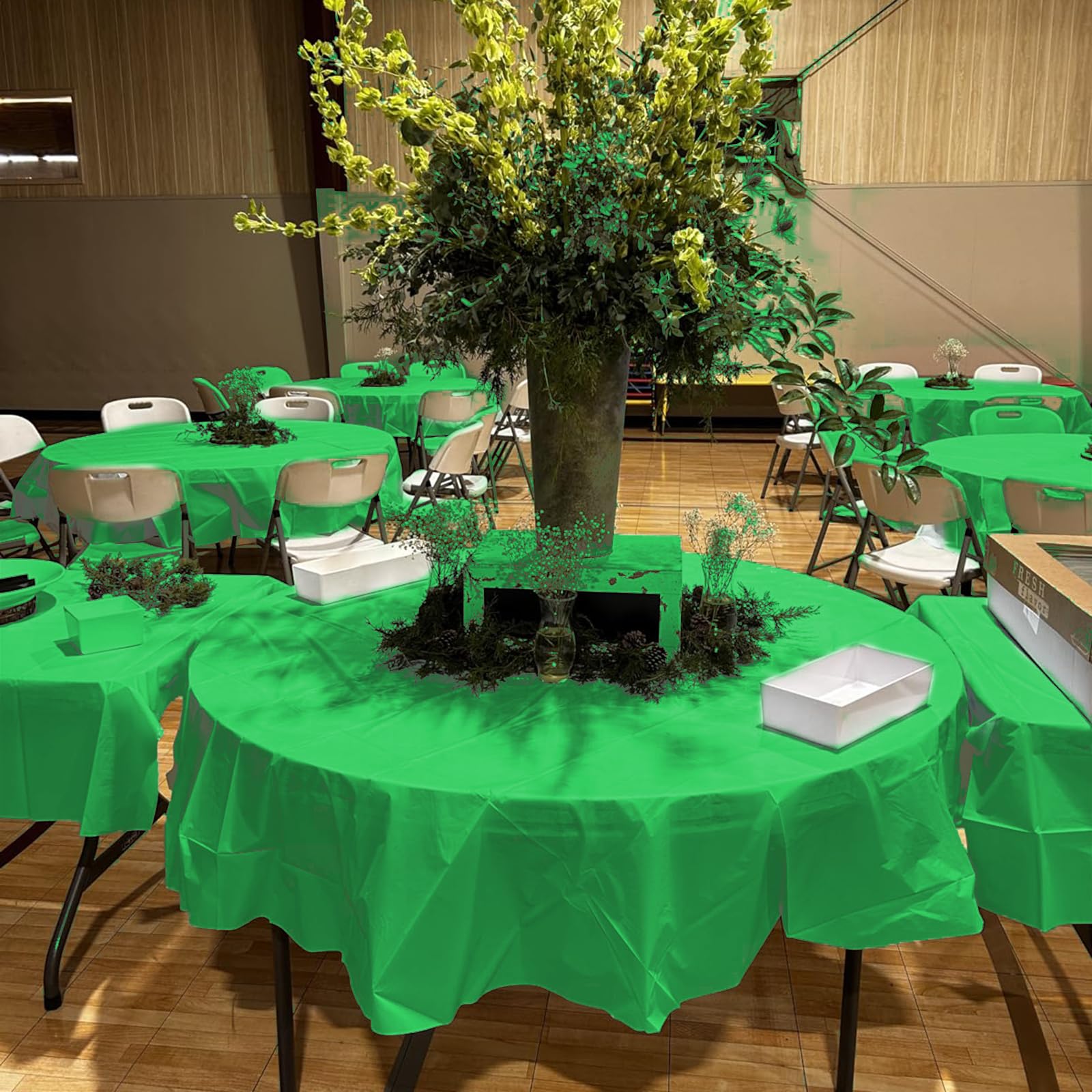 Lot De 12 Nappes Rondes Jetables 213 Cm Herbe Verte - Plastique PEVA Imperméable Pour Fêtes Mariages Événements