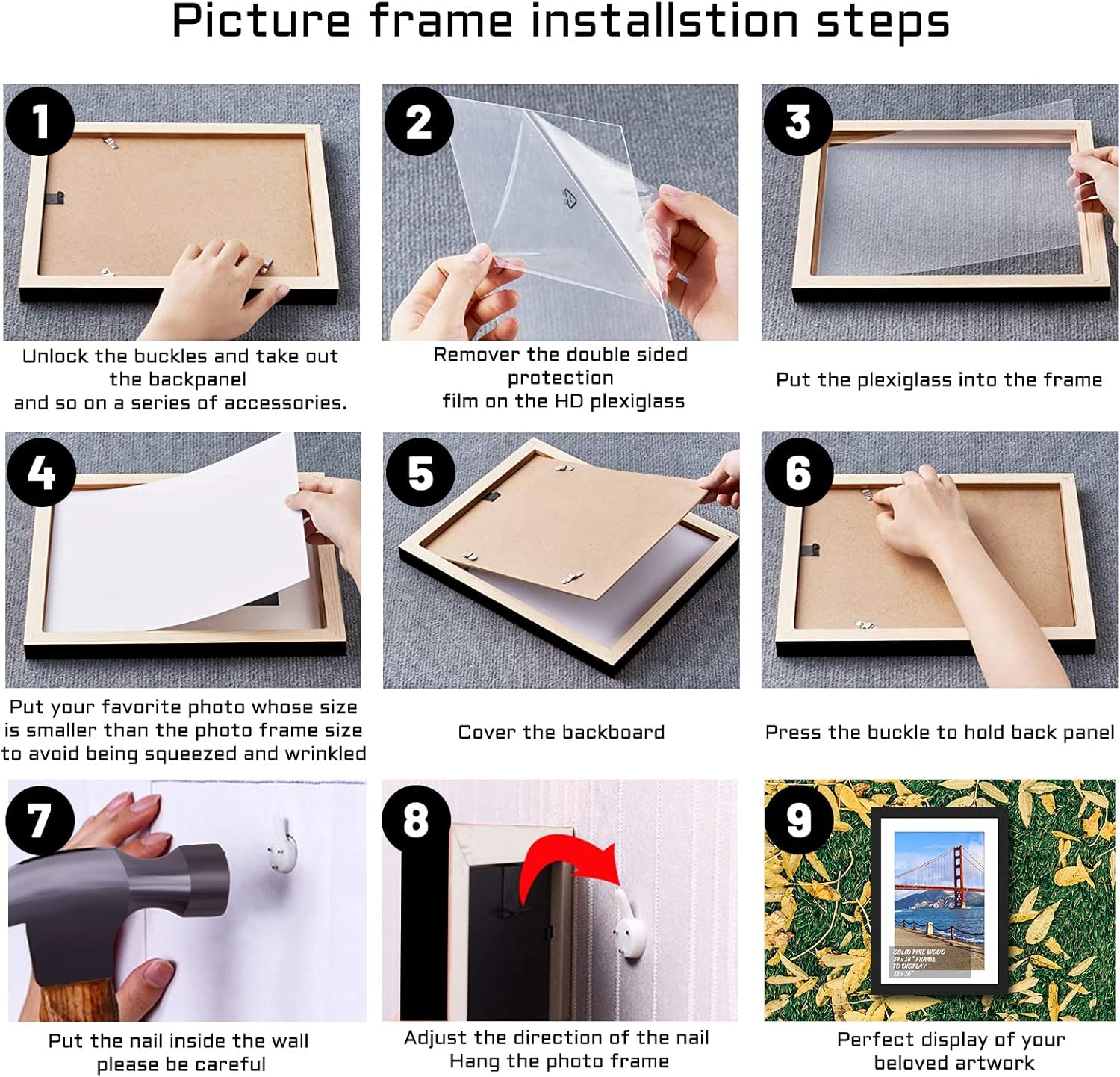 14x18 inch Wood Picture Frame for Wall Hanging Square Photo Frames with Mats 12x16 inch Pictures for Baby Scan,Poster,Decoration,Anniversary,Wedding,Christmas,Diamond Painting(Black)