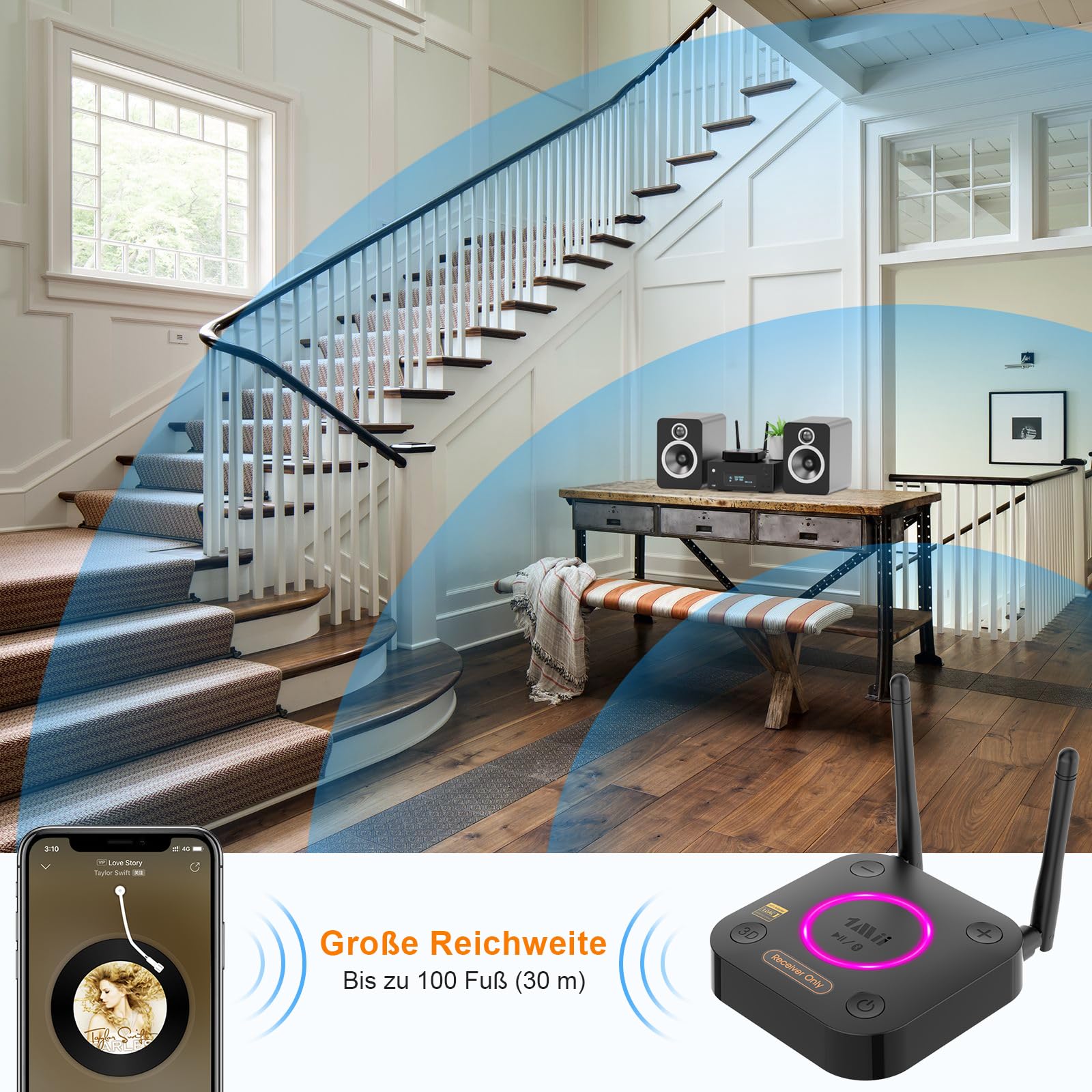 1Mii B06Ultra Bluetooth 5.3 Empfänger Stereoanlage HiFi Audio Adapter LDAC aptX HD DAC Optisch Koaxial RCA 3,5mm AUX