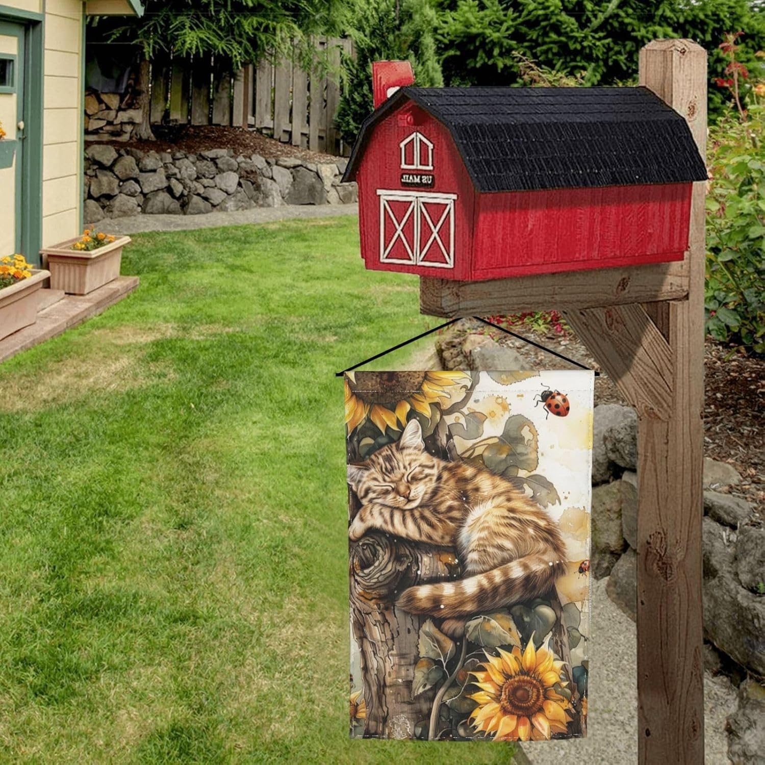 Cute Cat Garden Flag 12x18 Inch Double Sided, Sunflower Yard Flag For Outdoor, Summer Seasonal Decors For Farmhouse Holiday Outside - Image 3
