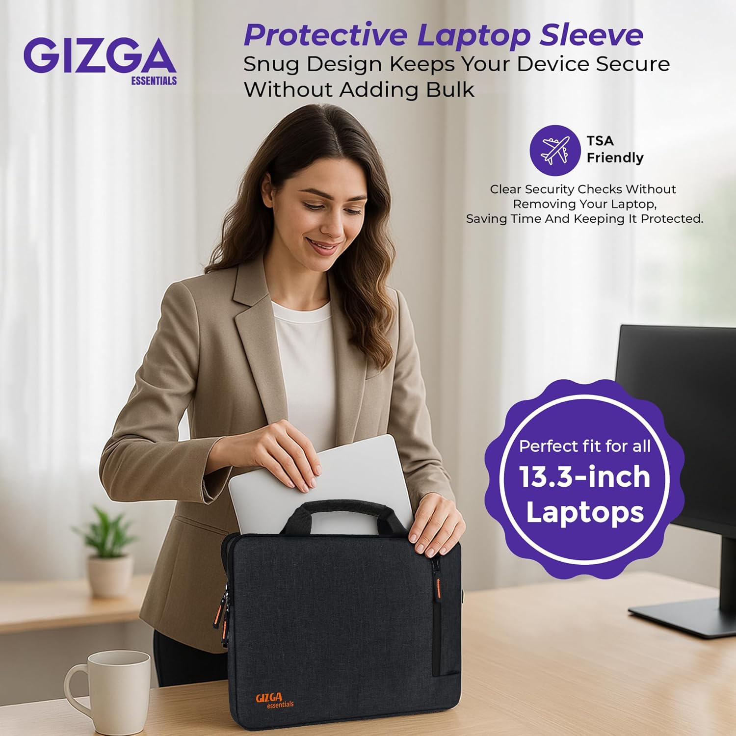 Gizga Essentials 13.3 Inch Laptop Sleeve Case Cover Pouch Bag with Handle & Front Pocket| Slim & Water-Resistant Nylon Fabric with Shockproof Foam Padding, Soft Lining & Premium Zipper Closure (Black) 39 81nFE1FI3BL. SL1500