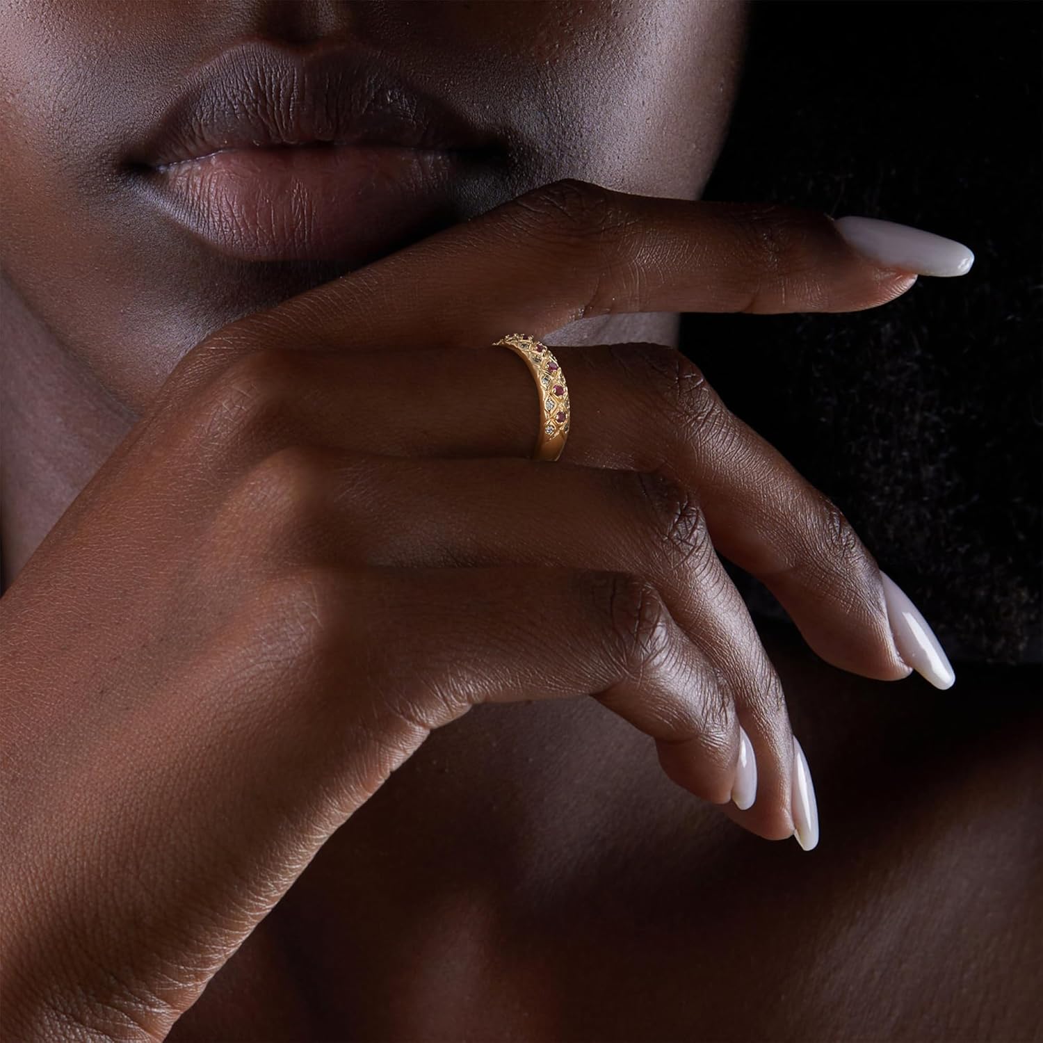 Valloey Rover Rings for Women, 14K Gold Plated Simple Emgagement Rings for Women Dainty Fake Ruby Cubic Zirconia Pave Wedding Ring Gold Jewelry Trendy Size 6-8 - Image 3