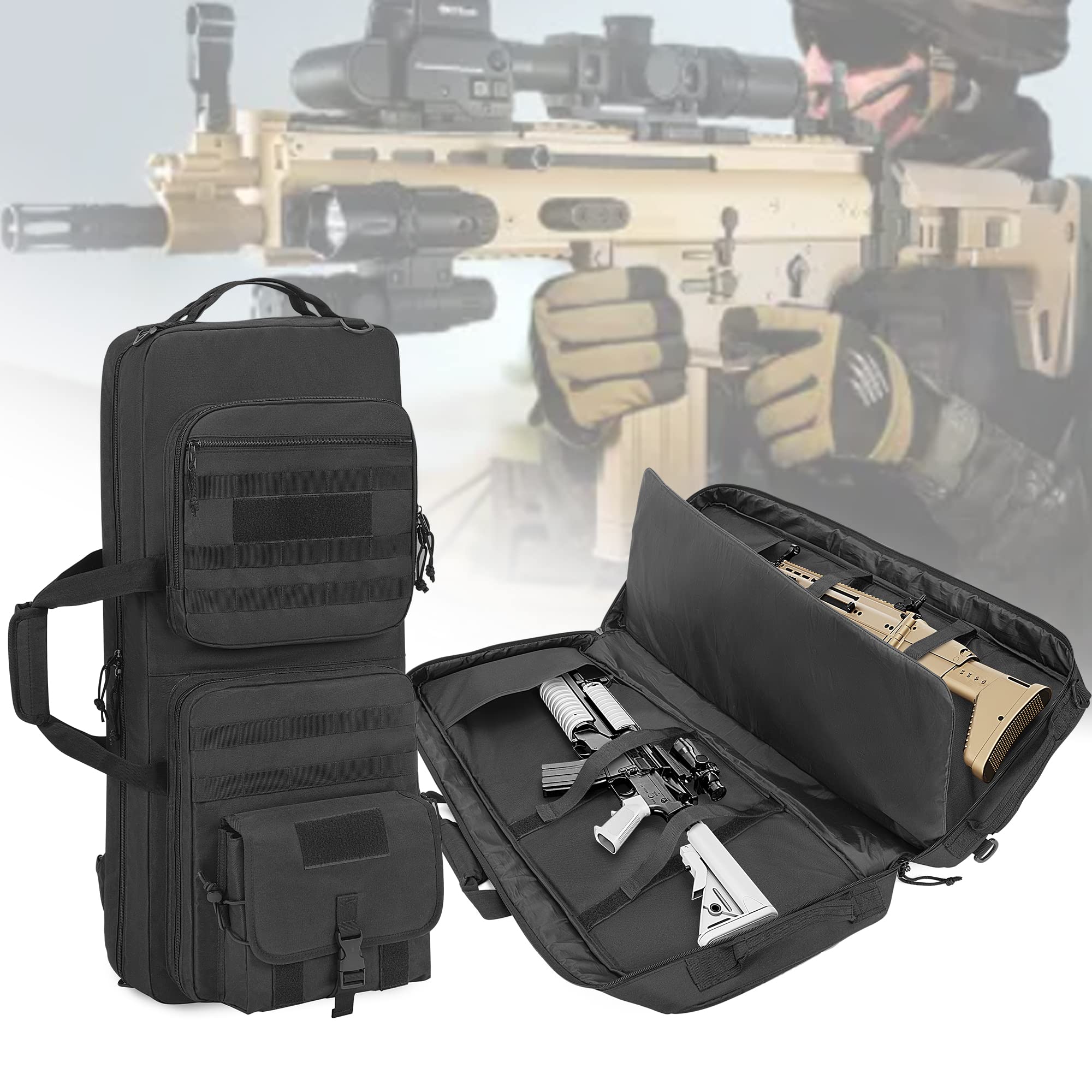 DSLEAF Gewehrtasche für 71 cm Gewehr, gepolsterter Gewehrrucksack mit abschließbaren Reißverschlüssen und Taschen für Zubehör, Taktische Gewehrtasche mit kurzem Lauf, perfekt zum Schießen und Jagen