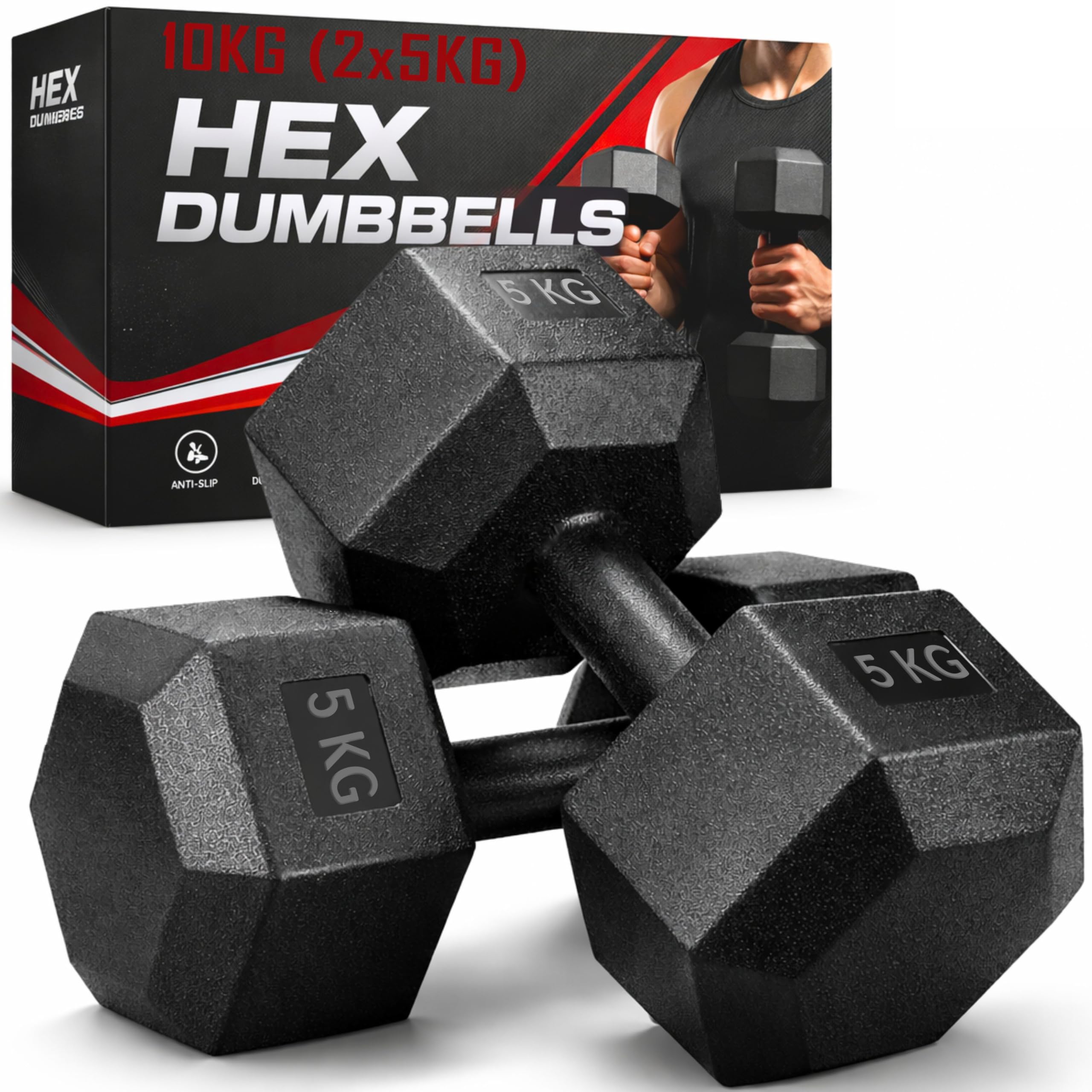 Hex Dumbbells Set Hand Weights, Plastic Dumbells Pair For Workouts Dumbbell Set For Home Training & Gym Free Weights Set, Anti Slip & Anti Roll (10KG (2x 5KG))