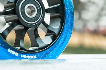 Pro Scooter Wheels 110mm Transparent Sparkle PU with ABEC-9 Bearings CNC Metal Core (2pcs) (Blue)