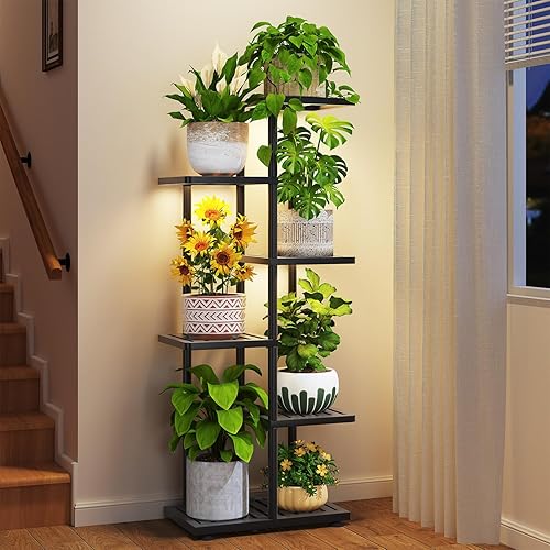 Miniatura 12 de LASZOLA Soporte para plantas de 5 niveles para interiores y exteriores para macetas grandes y resistentes, estante alto de metal negro con múltiples