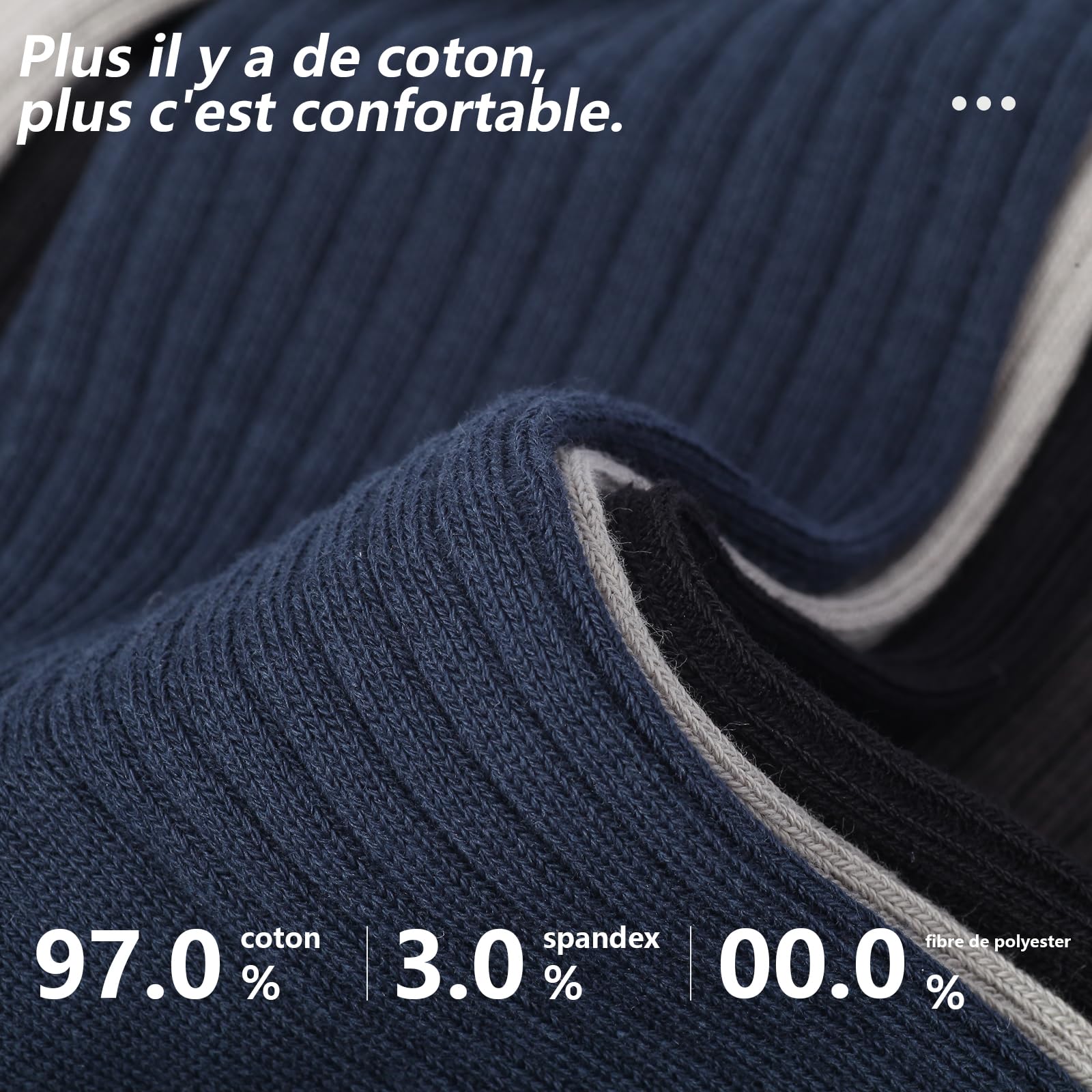 Chaussettes Homme Coton Rayures - Lot 5 Paires Taille 39-43 - Anti Odeur Bout Plat Double Aiguillage - 100% Coton Softness - Mi-Mollet Ville Costume