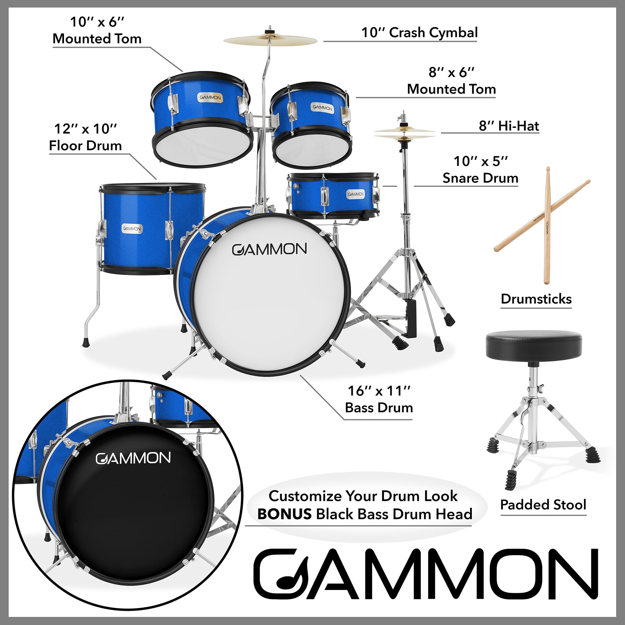 Amazon.co.jp: Gammon Percussion 5-Piece Junior Starter Drum Kit