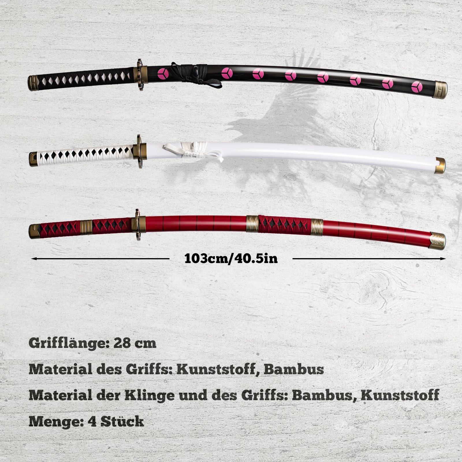 Bambus Cosplay Anime Katana Schwert,Zoro Katana mit Scheide,Holz Katana,Zorro Schwert für Rollenspiele Dekorationen and Geschenke (Kitetsu/Shisui/Wado Ichimonji)