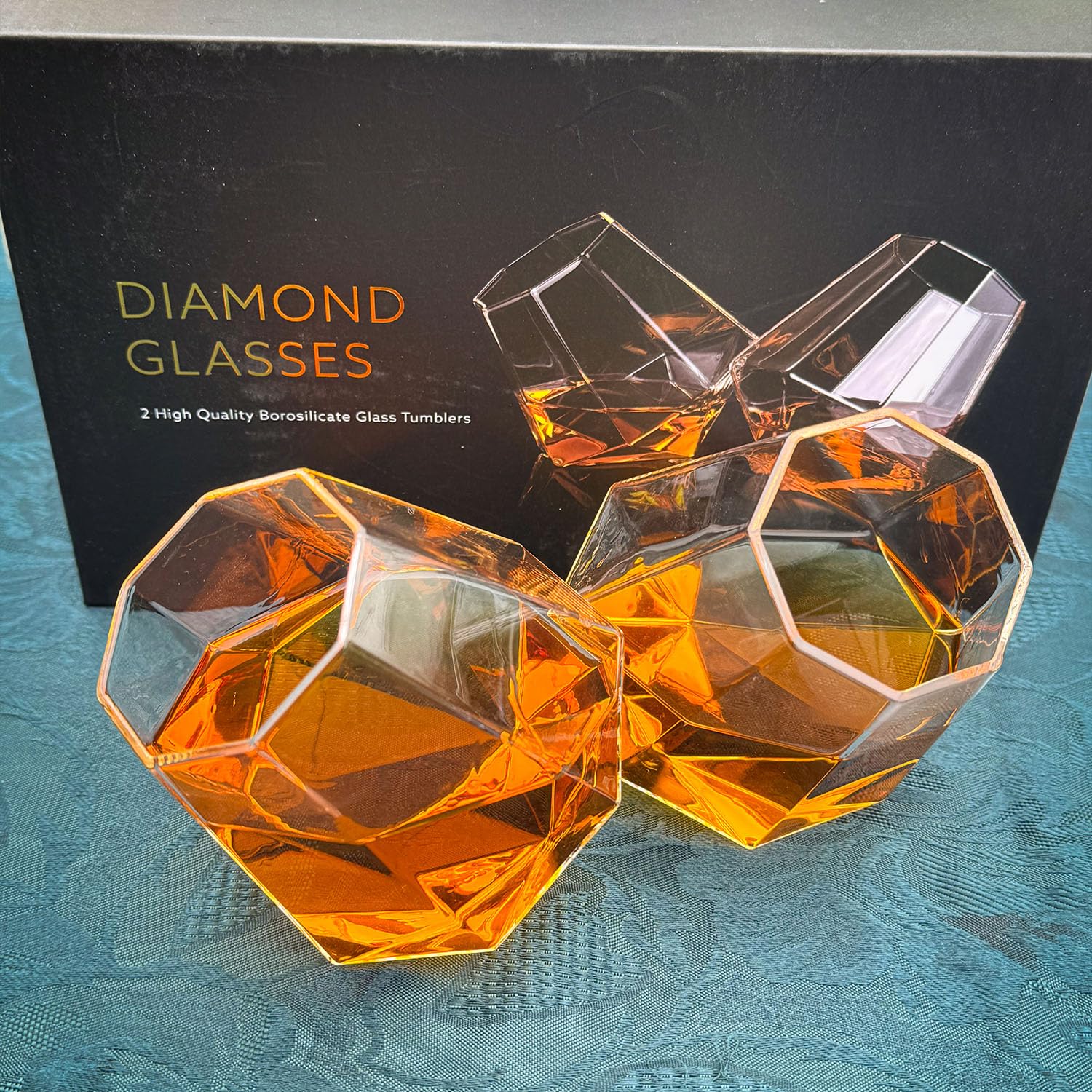 Verres Diamant, Set de 2 verres à whisky, Verres à whisky insolites, Pivotant sur pied, Coffret cadeau, [Probable] Transparent