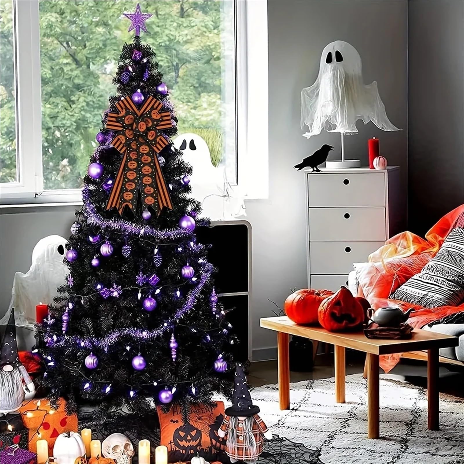 2 Pezzi Grandi Fiocchi for ghirlande di Halloween, Zucca Arancione a Strisce Nere for dolciumi da Porta d'ingresso for Dolcetto o Scherzetto per Ringraziamento(Simple)