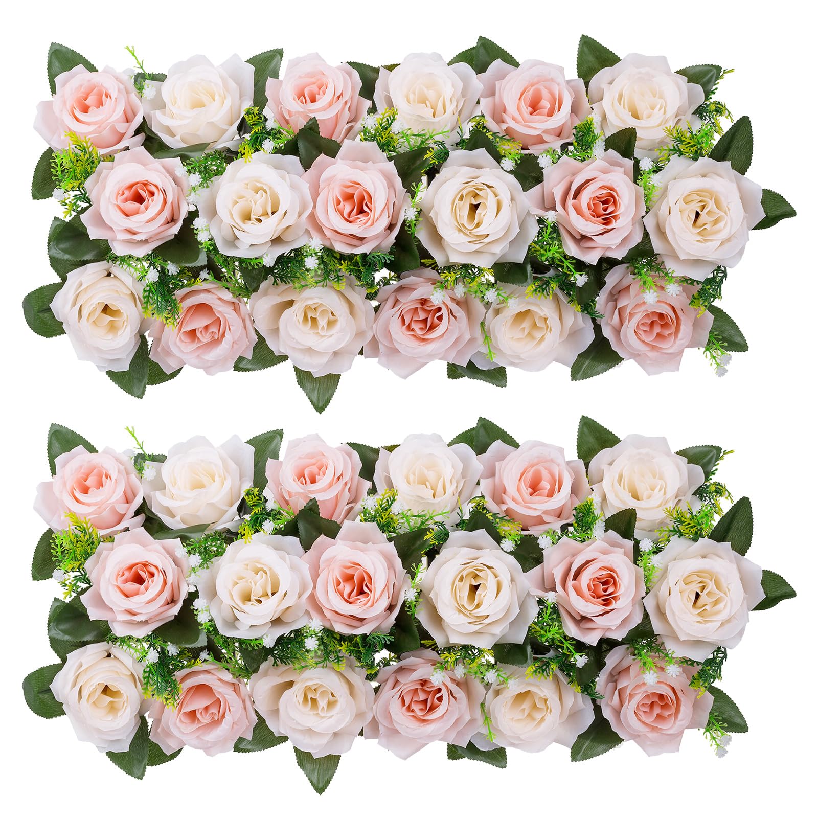 BLOSMON Artificial Flowers Wedding Centerpieces Decorations Fake Flowers 2 Pcs Blush & Cream White Silk Floral Arrangement Dinning Table Runner Center Piece, Rose Flower Room Reception Table Decor