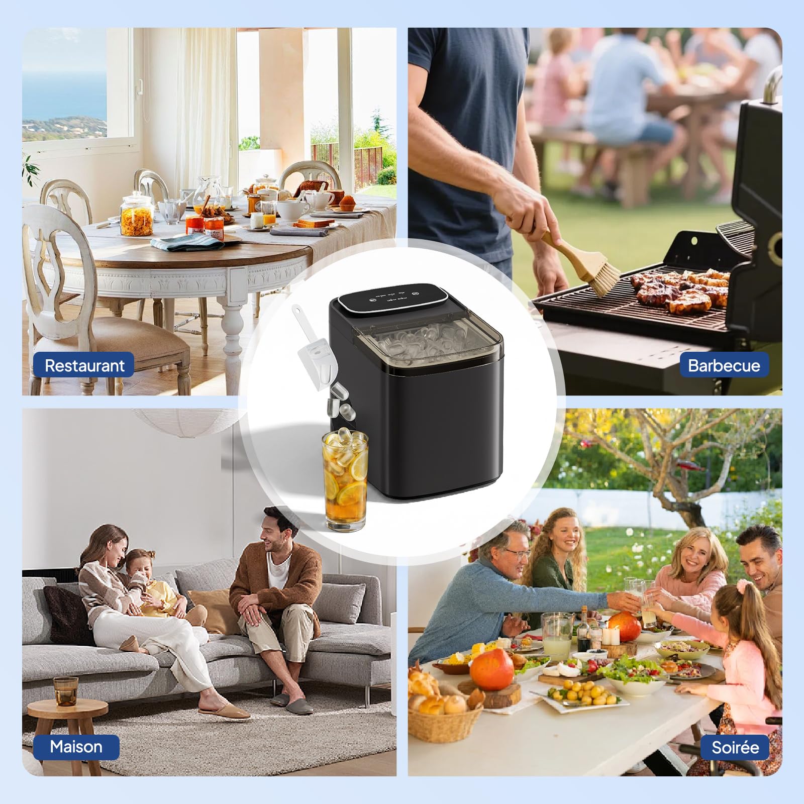 ROVSUN Macchina Ghiaccio 12kg/24h, Macchina Ghiaccio Casa 1.2L, 9 Cubetti in 6min, 2 Dimensioni, Ice Maker per Feste, Barbecue, Bar e Ristorante, 95W