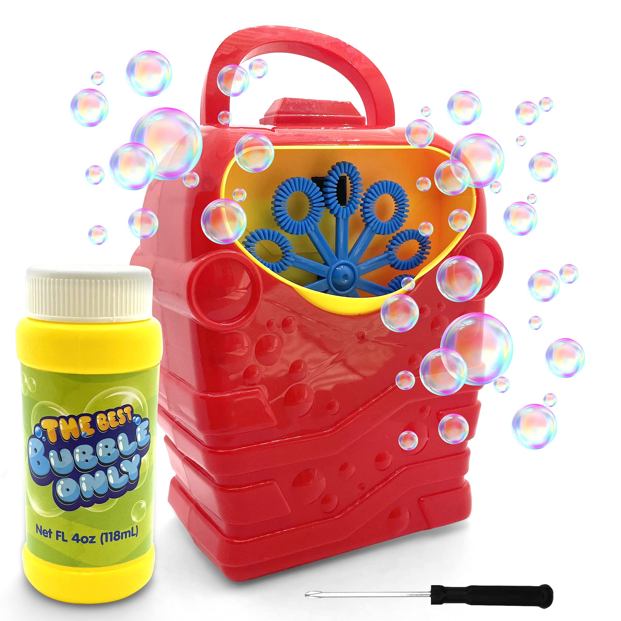 Automatic Bubble Maker - Bubble Blower Makes Big Bubbles  - Up to 500 Bubbles Per Minute - Bubble Machine for Parties, Kids and Toddlers - Portable Outdoor Kids Bubble Toy (Red)