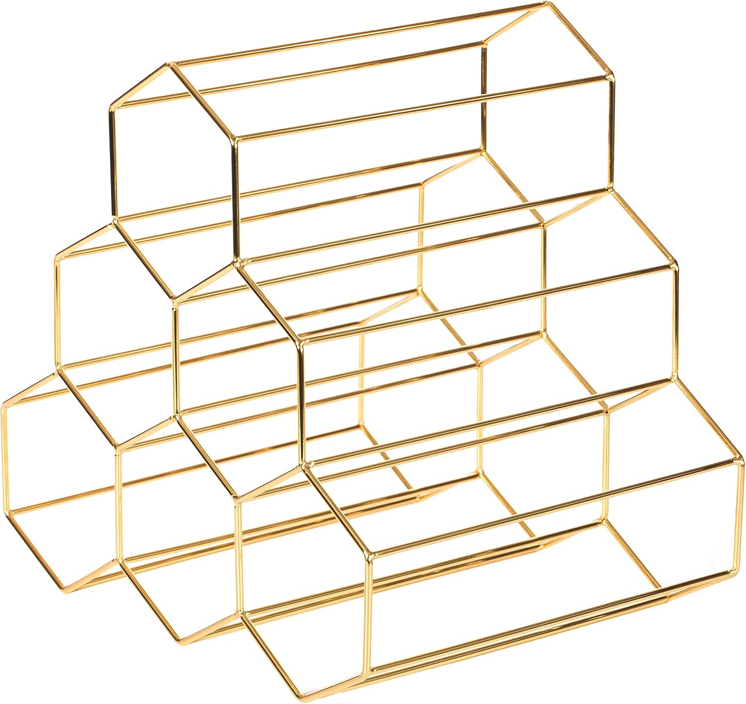 6 Bottle Gold Metal Modern Beehive Honeycomb Shape Countertop Wine Bottle Holder Rack Stand