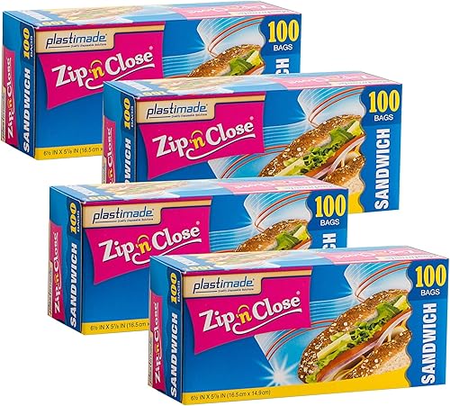 Miniatura 6 de Bolsas de plástico desechables de Plastimade Zip'n'Close, tamaño de 1 galón, 120 bolsas, ideal para el hogar, oficina, vacaciones, viajes, sándwich,