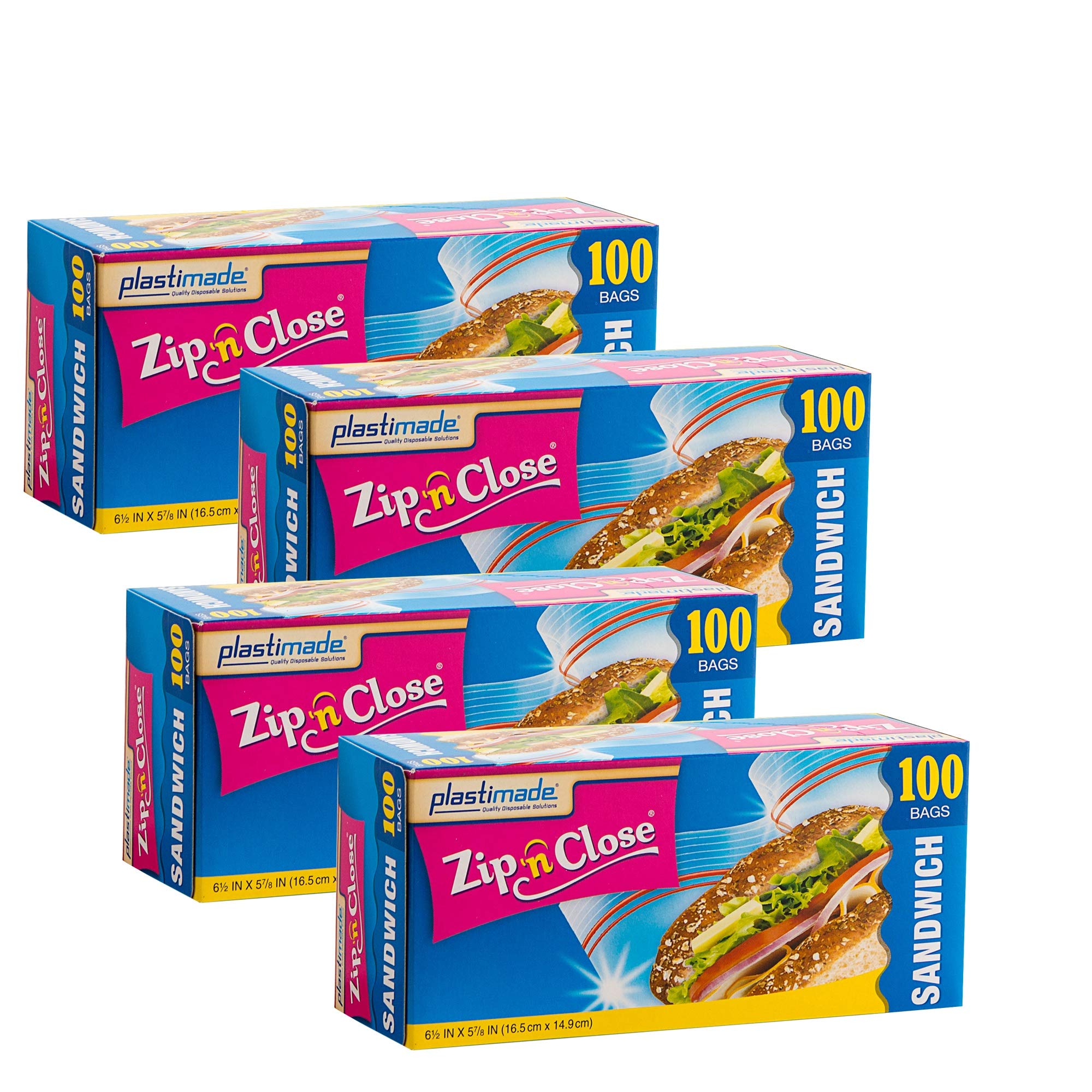 Plastimade Zip 'N Close Snack Bags, 100 Count, Pack of 4