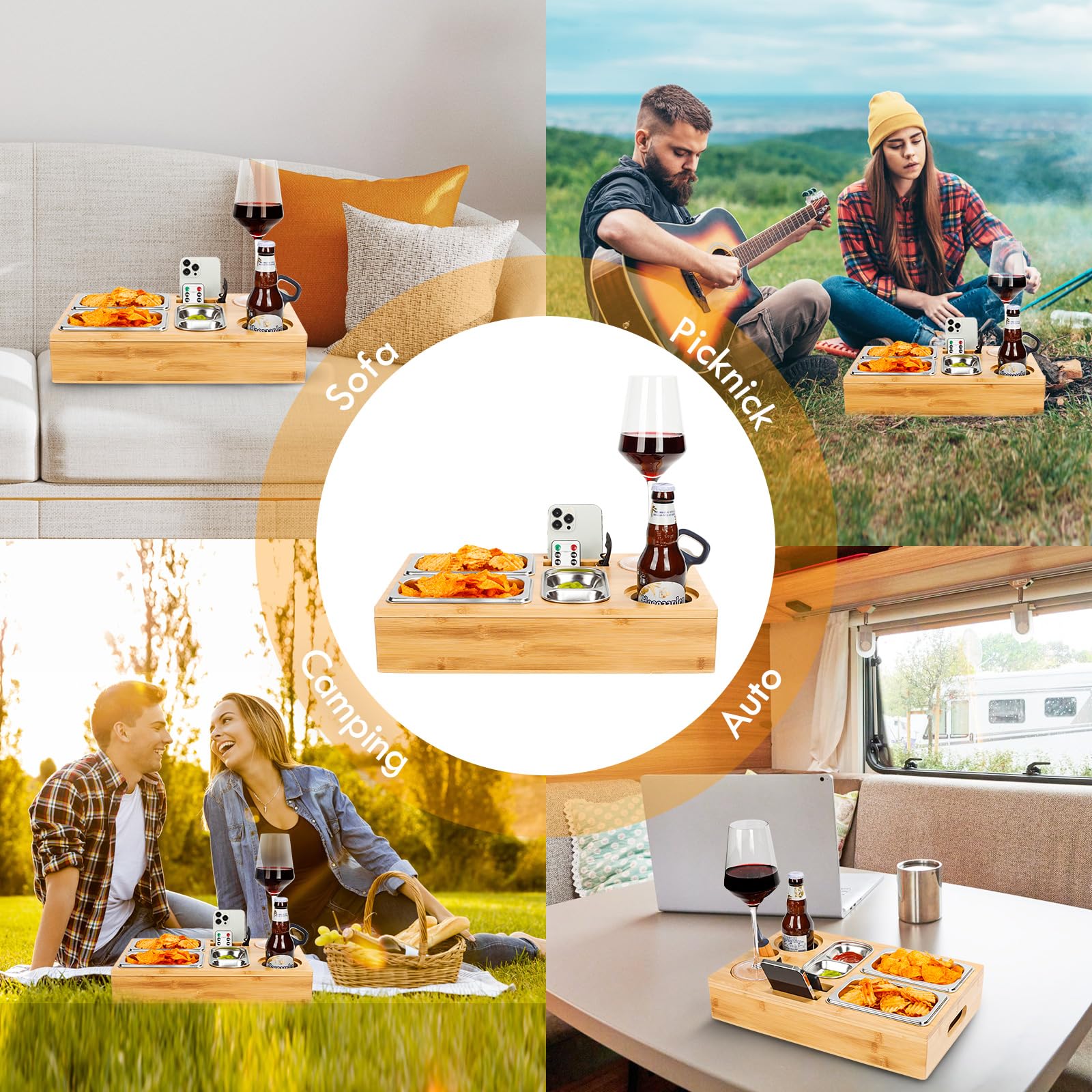 Porta Snack Da Divano In Acciaio Inox - Con Scomparti Per Bevande, Frutta E Telecomandi - 37x26x10 Cm - Foto 9