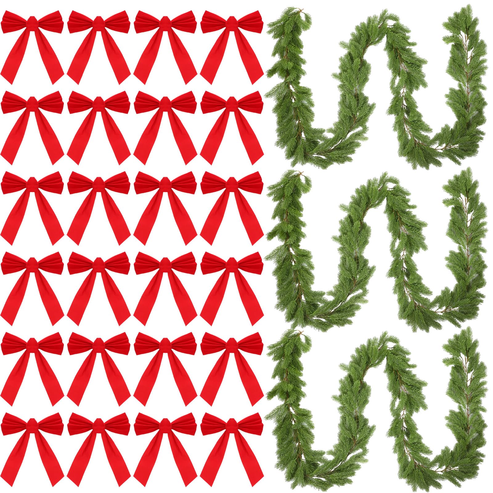 Guirlande de Noël artificielle flexible 3,7m et ses 25 grands nœuds en velours