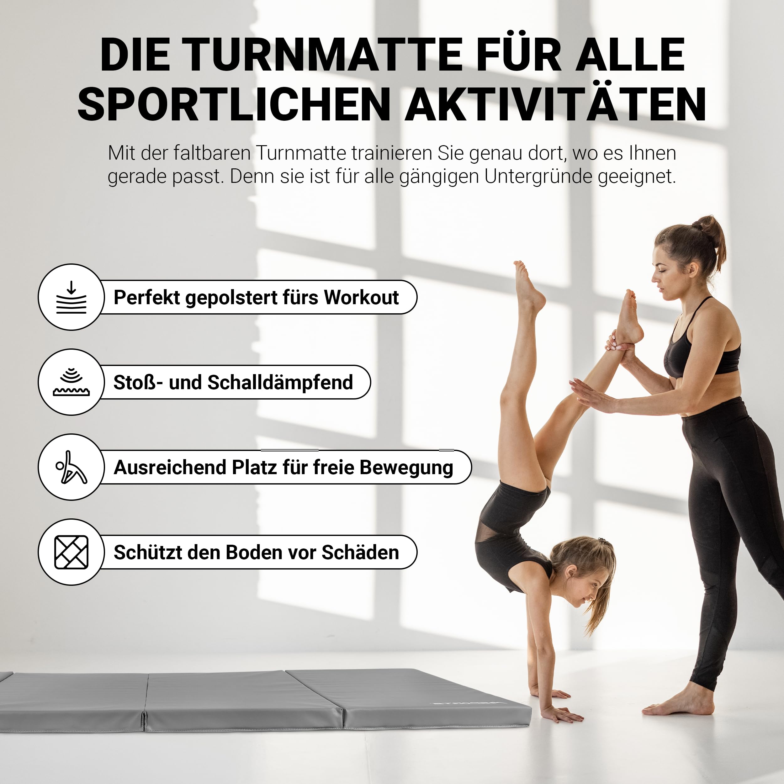 MSPORTS Turnmatte Premium klappbare Weichbodenmatte 190 x 80 x 5 cm Gymnastikmatte faltbare Sportmatte