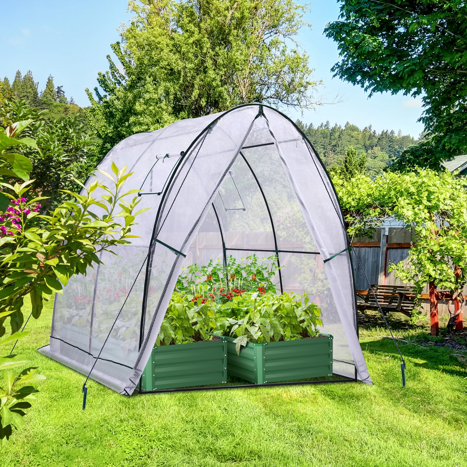 Ohuhu Invernadero de Jardín 180x180x200cm, Invernadero Túnel con Ventanas de Malla Cubierta Exterior de Plástico PE para Verduras Plantas Flores Proteja Sus Plantas en Todas Las Estaciones del Año
