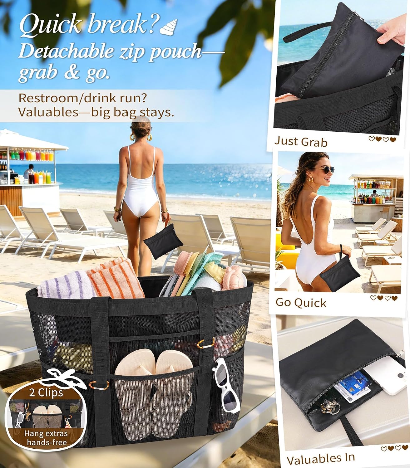 Stylish XX-Large Cruise Essentials Beach Bag for Women, Zip-Top 11-Pocket image 5