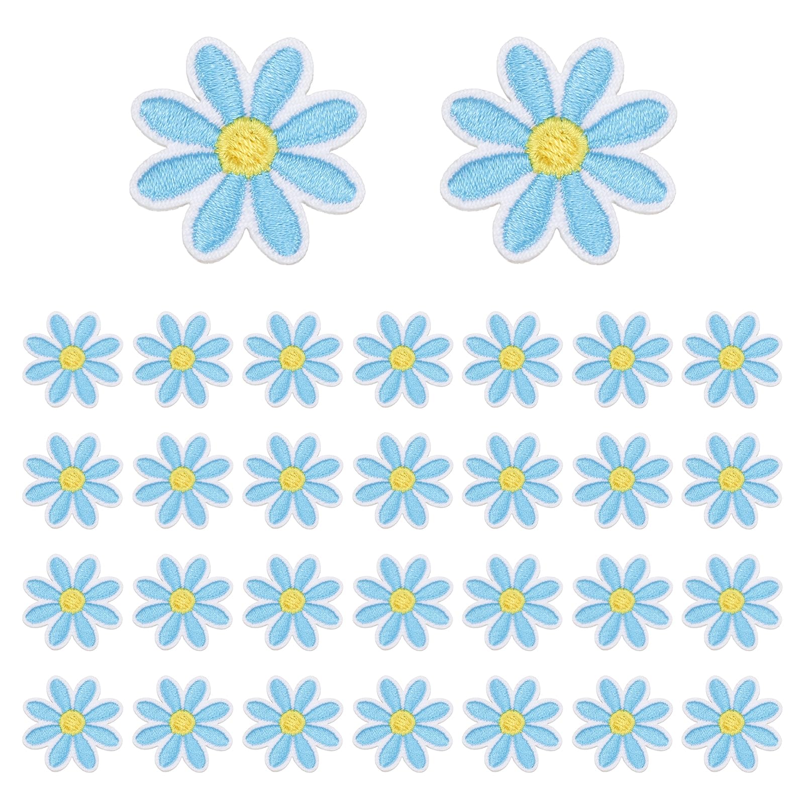 sourcing map 30Pcs Daisy Flower Iron-on Patch, 3cm Cute Sew Embroidery Applique Patches for Clothing Repair Backpack Shoes Decoration, Dark Blue