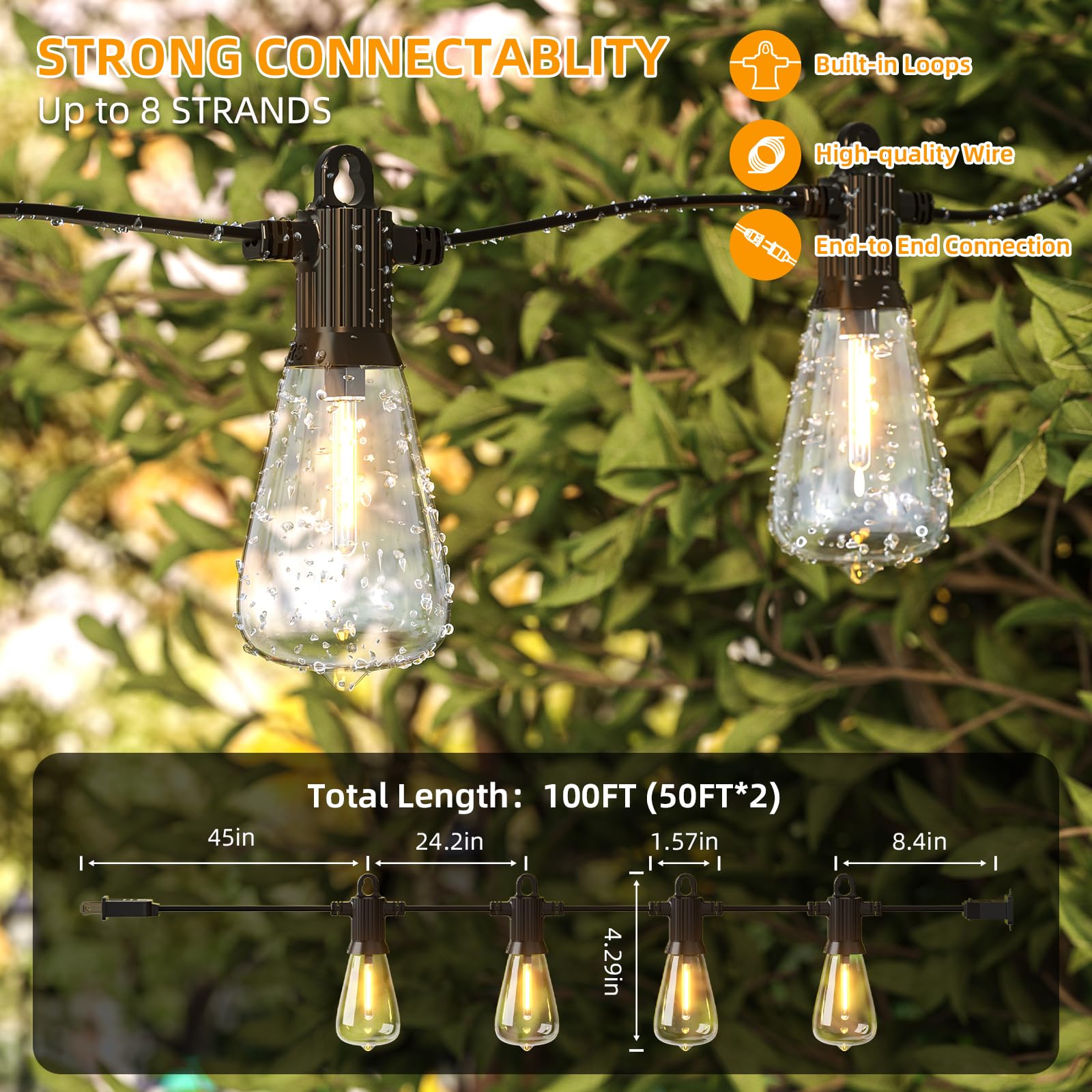 Guirnalda de Luces para Exterior 15M×2-30M FOOMAN Serie de Luces LED Vintage con ST38 50+4 Bombillas, Cadena de Luces Conectable IP65 Impermeable para Jardin Fiesta Patio Boda