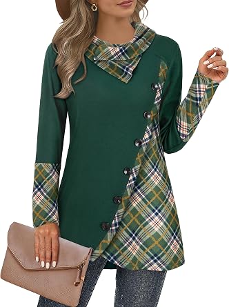 Cestyle Womens Fall Long Sleeve Cowl Neck Asymmetrical Hemline Flowy Tunic Top