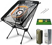 Vista 1 de Red de astillado plegable con alfombrilla y pelotas, objetivo de práctica de golf plegable para interiores, juego de golf en el patio trasero