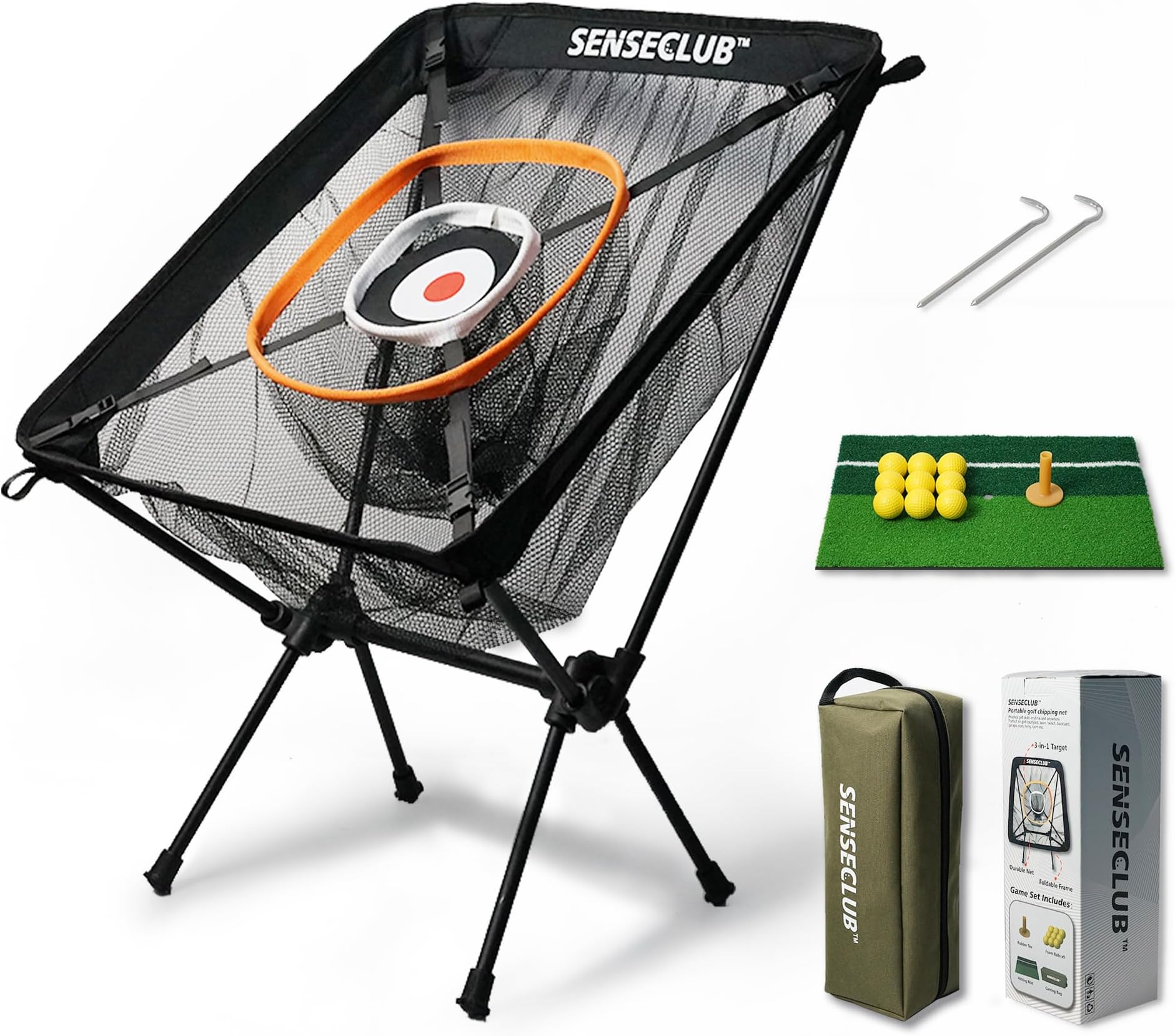 SENSECLUB Foldable Chipping Net with Mat & Balls, Indoor Golf Practice Chipping Target, Backyard Golf Game & Gifts