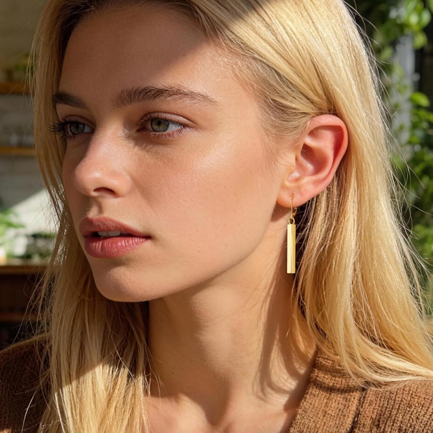 Sterling Silver Dangle Earrings for Women 14K Gold Plated Long Bar Dangle Drop Earrings for Women Trendy Hypoallergenic French Leverback Earings - Image 2