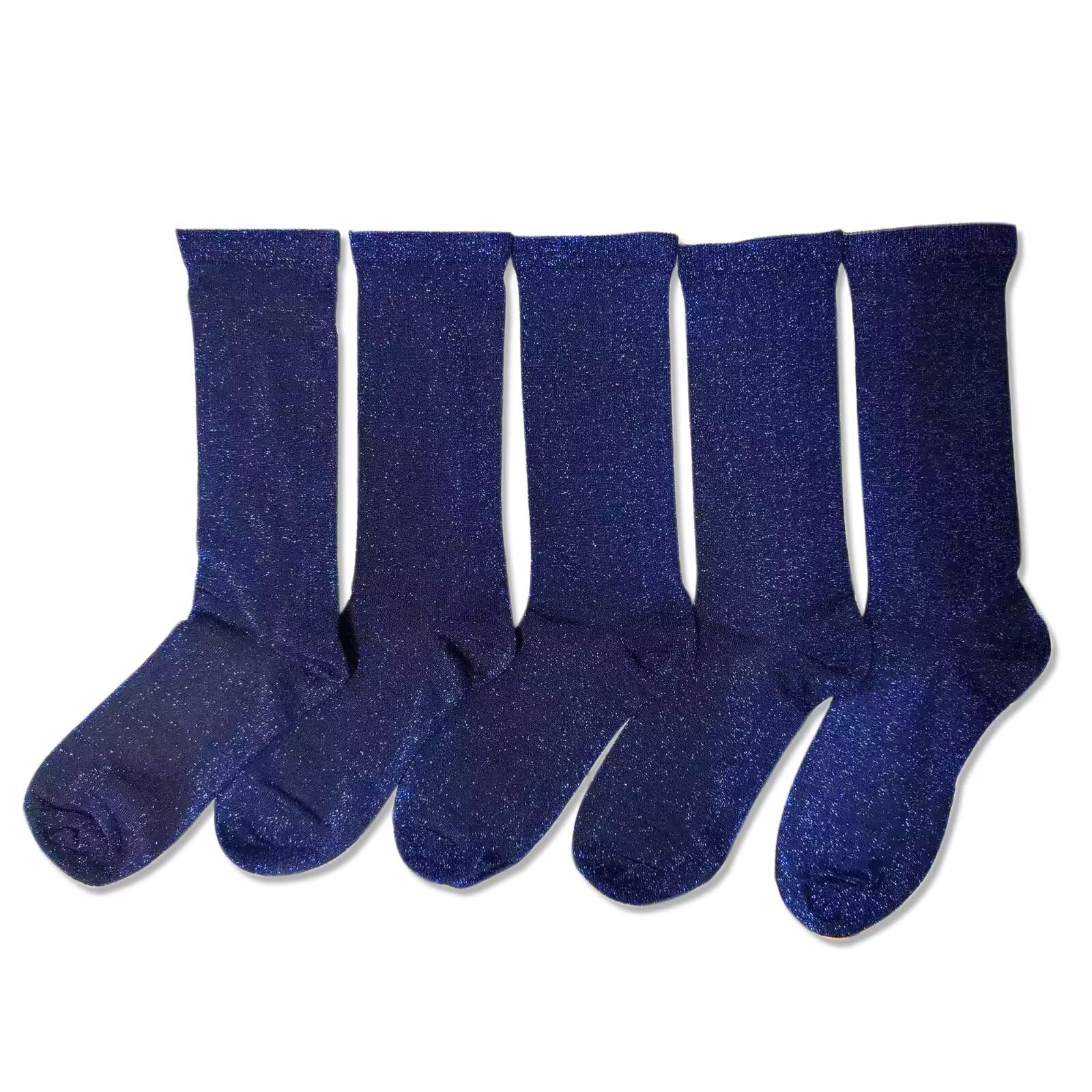 Cenast Unisex 5Pairs-Navy 2 Pairs Women's Novelty Glitter Ankle Socks Casual Ladies Bright Retro Sox Piles Sock, One Size
