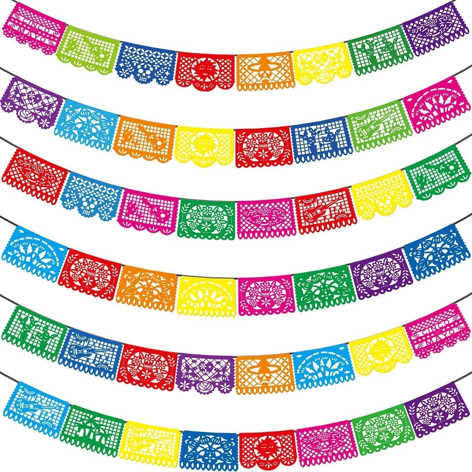 - Asoulin 6PCS Mexican Party Banners, Cinco De Mayo Decoration Fiesta Party Decoration, Mexican Themed Party Decor 5 De Mayo Banner Plastic Papel Picado, Mexico Birthday Party Supplies -12 Patterns/90FT
