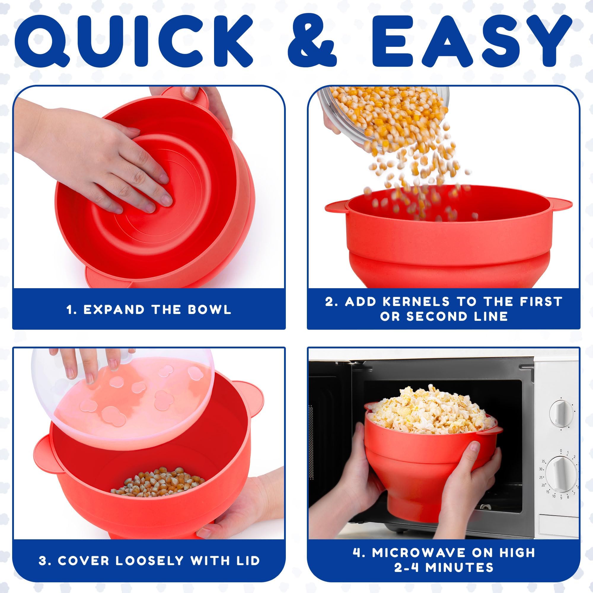 EcoEarth Microwave Popcorn Maker, Collapsible Food-Grade Silicone Popcorn Popper Bowl w/ Lid, Hot Air Popper, Red Pepper