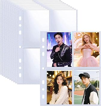 30 Pack 2.5x3.5 Card Sleeves Binder Sheets, 6/3 Ring A5 Binder Inserts, Ultra-Clear Double Sided 4 Pocket, Top Loading, for Trading Card, Photocard and Postcards