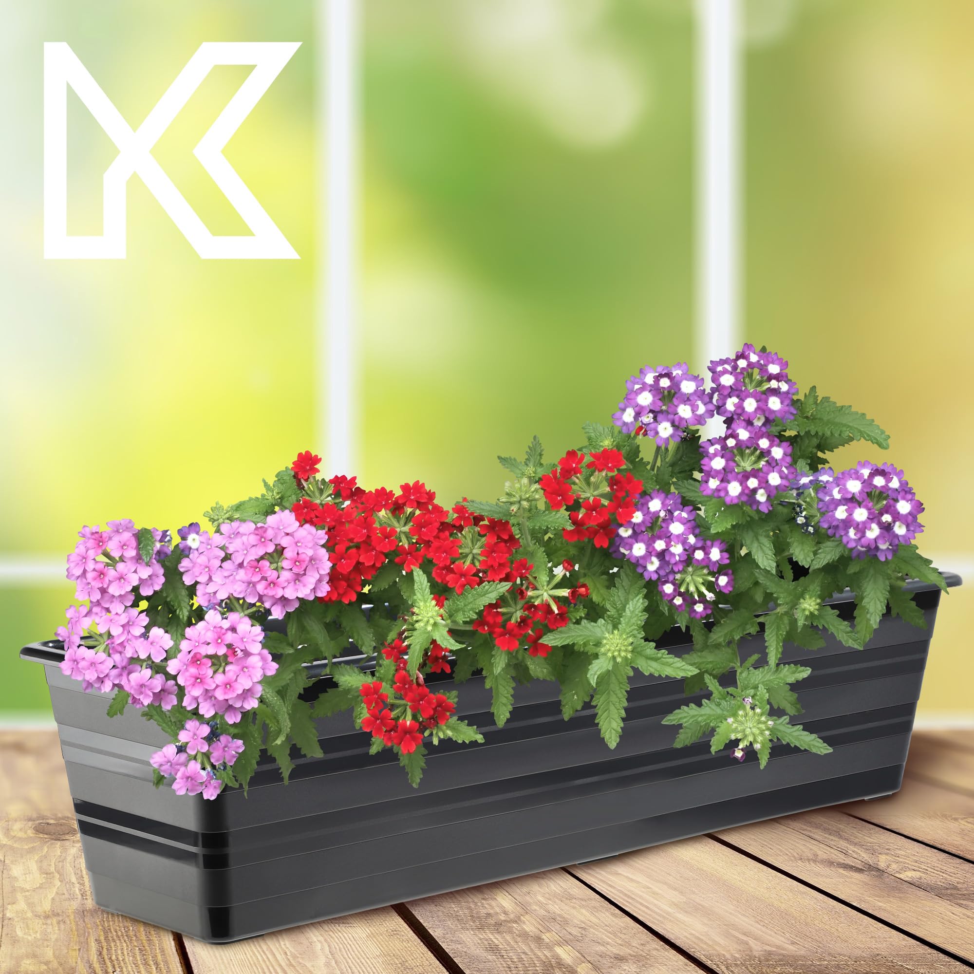 KADAX Set 4x60 cm Blumenkasten Anthrazit, Balkontopf aus Kunststoff, Witterungsbeständiger Pflanz-Kasten, Blumentopf, Geländerkasten für Blumen