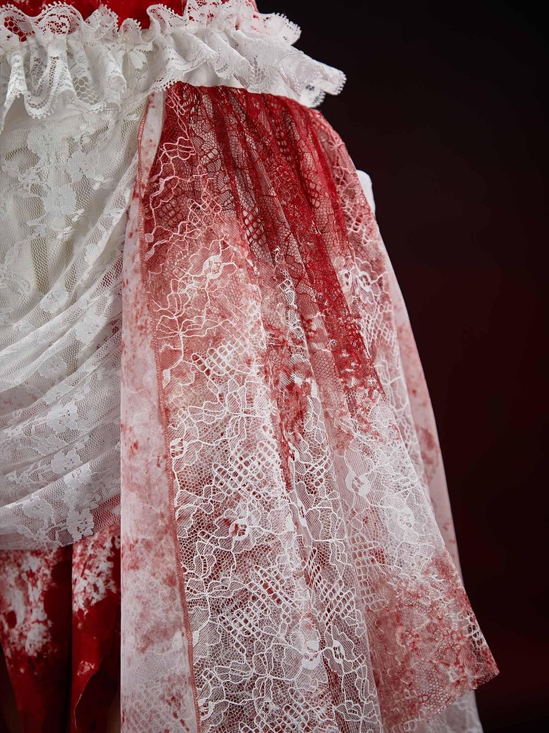 MEOWCOS Women's Gothic Dress Halloween Red White Bloody Bride Set Goth Tube Top Skirt with Headband Gloves