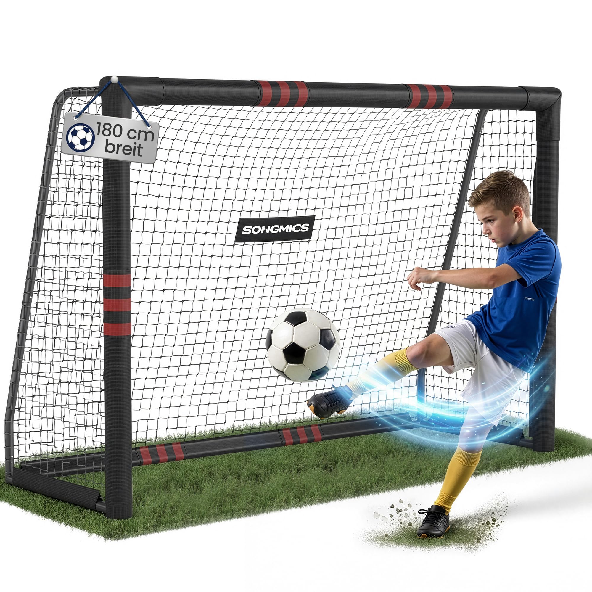 SONGMICS Fußballtor, für alle Altersgruppen, Stahlrohre, PE-Netz, Outdoor, Garten, Strand