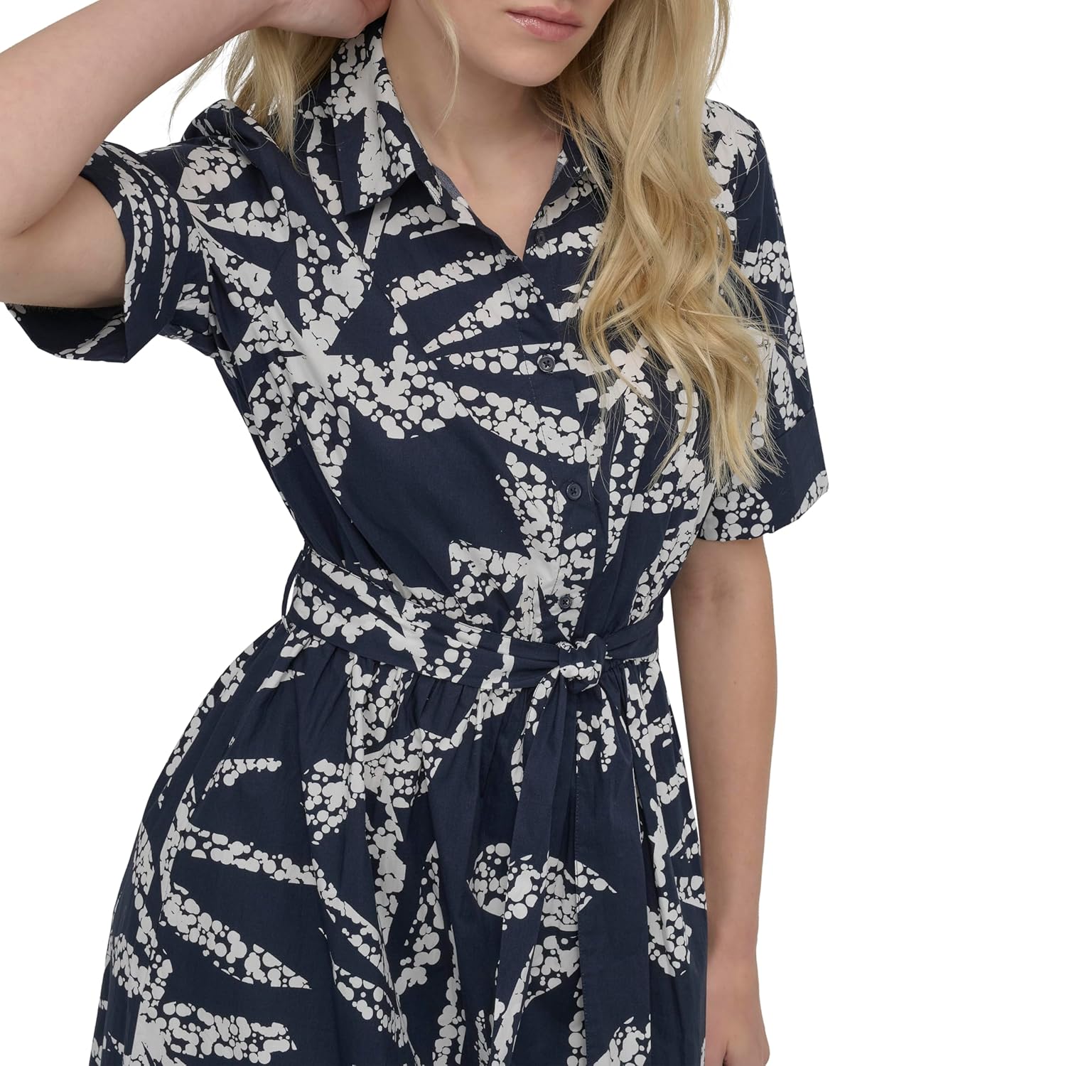 DKNY Womens Short Sleeve Cotton Poplin Collared Midi Shirtdress - Image 5