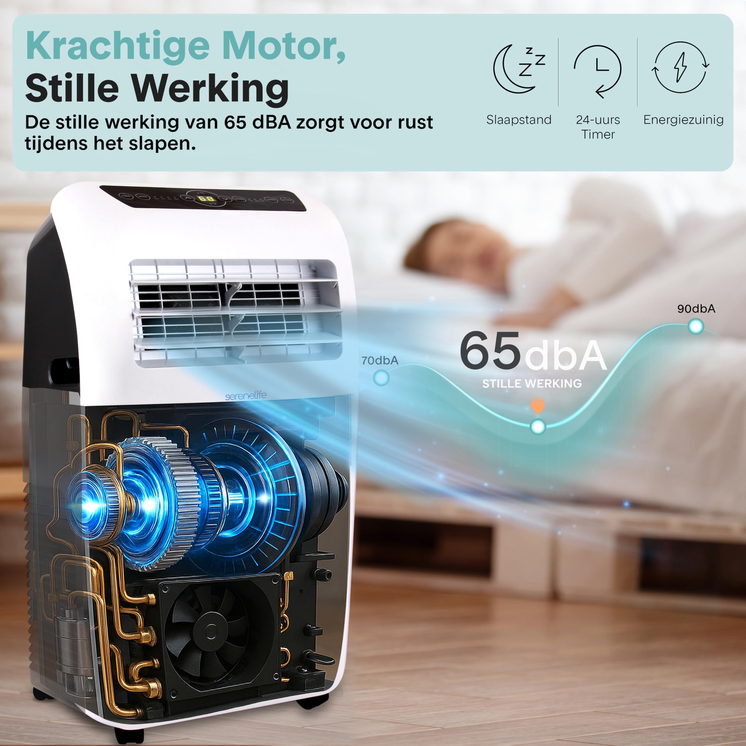 SereneLife Klimaanlage mobil 4-in-1: Luftkühler, Ventilator, Luftentfeuchter + Heizung – Tragbares Klimagerät mit Abluftschlauch, Fernbedienung & Kit für Räume bis 42 m² – Fenster-Montage 9,000 BTU