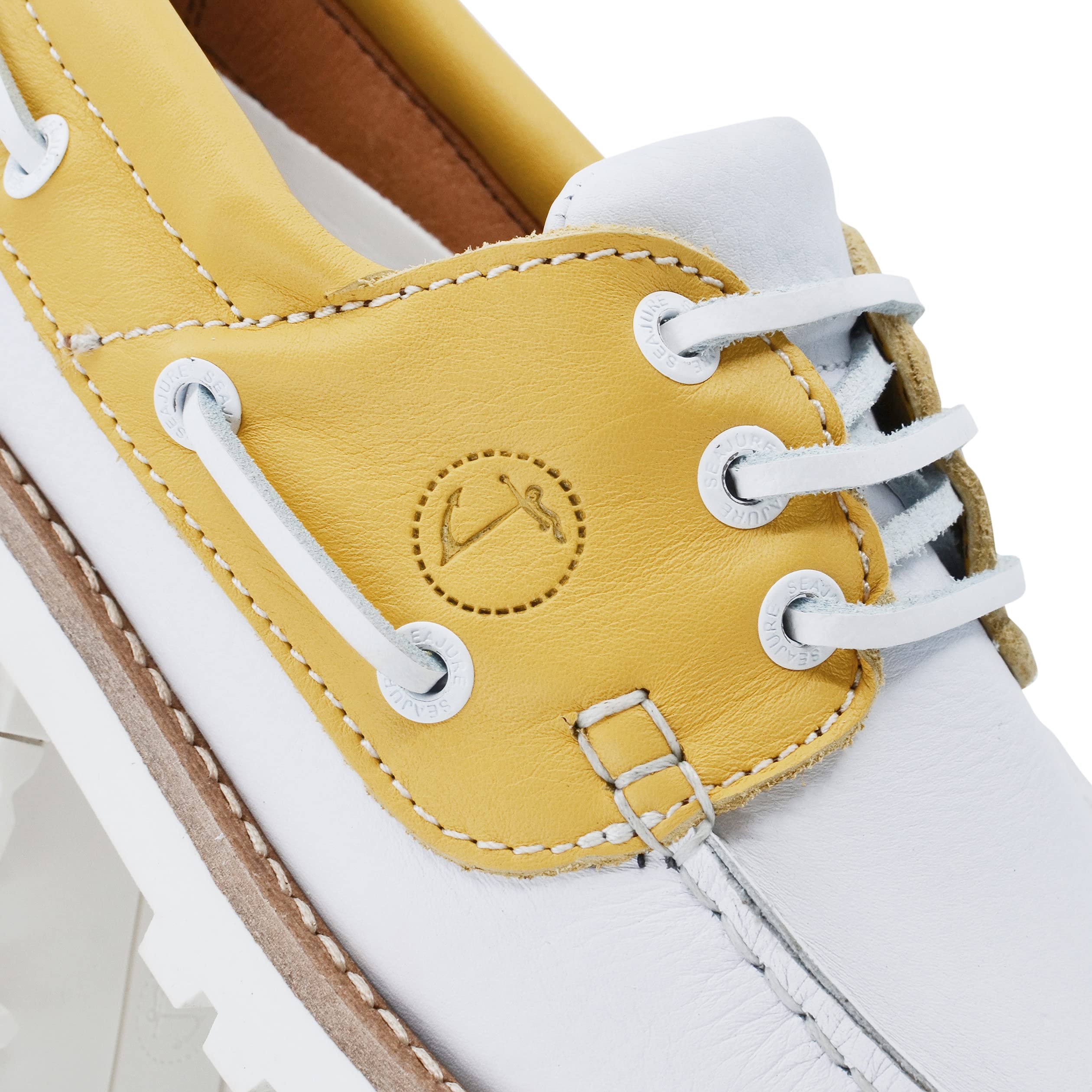 Seajure Chaussures Bateau pour Femme Quirimbas en Cuir Jaune et Blanc