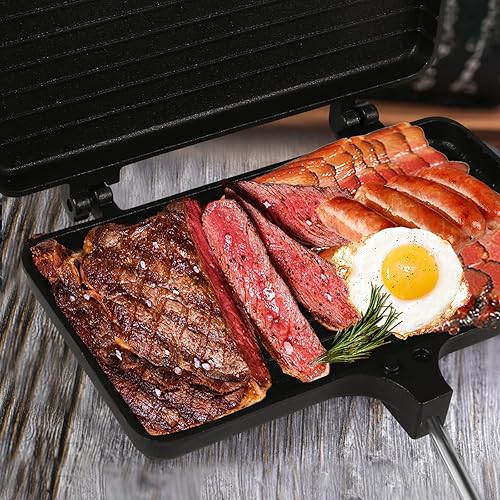 Miniatura 7 de Hierros de doble pastel, planchas antiadherentes para acampar de hierro fundido con 4 asas extraíbles, portátil, para hacer sándwiches de fogata de
