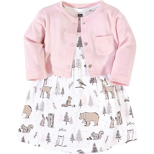 Hudson Baby Infant and Toddler Girls Cotton Dress and Cardigan Set