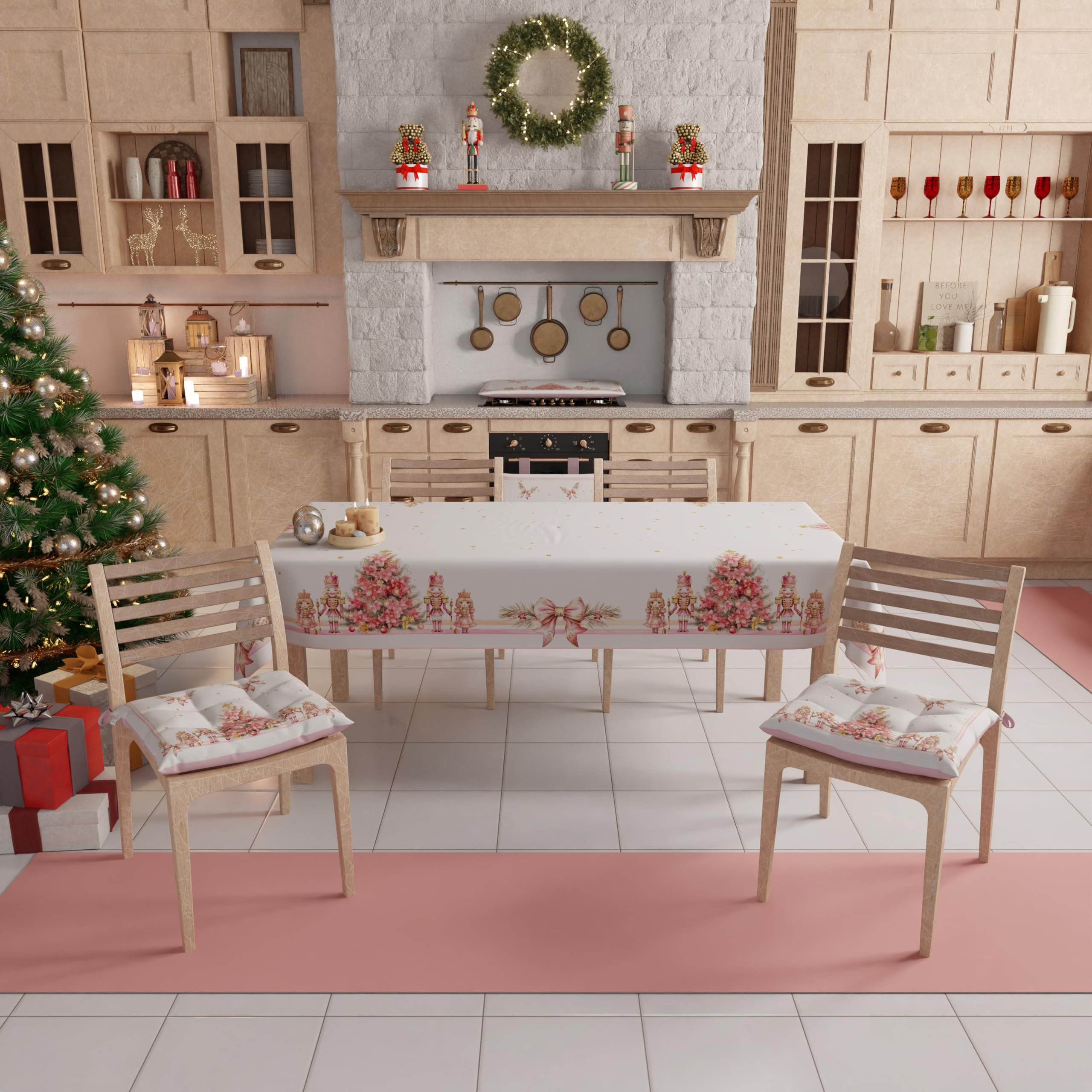 PETTI Artigiani Italiani, Christmas Table Runner, Kitchen Runner 140x40 cm, Elegant Pink Nutcracker Christmas Table Runner - Image 3